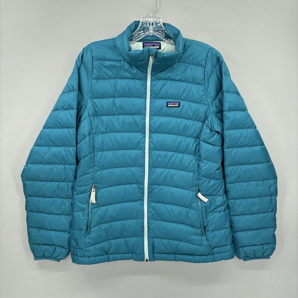 Patagonia Jacket Girls 2XL Blue Down Puffer Quilted Full Zip Insulated Outdoor